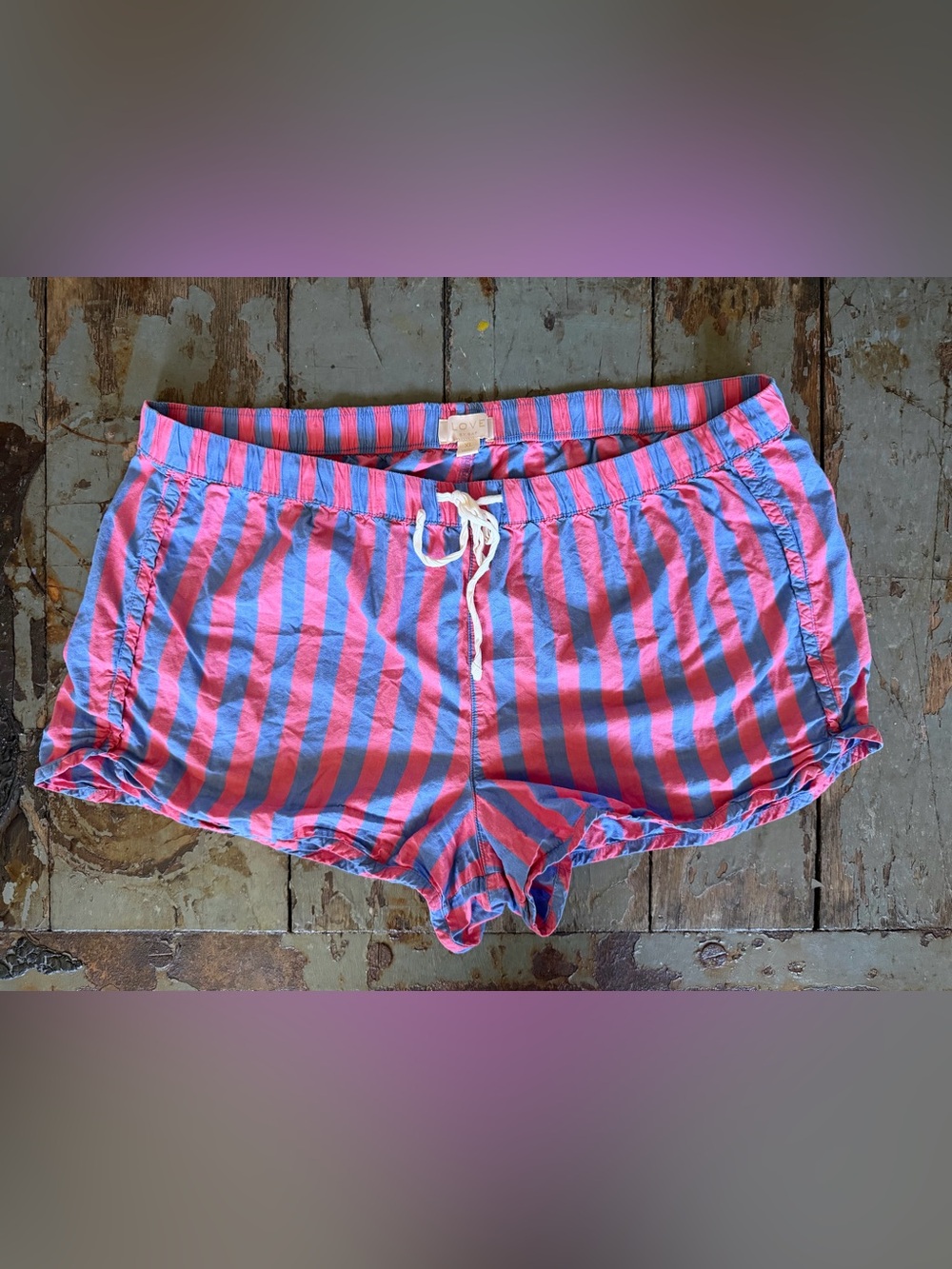 LOVE by GAP Pink and Blue Preppy Striped Drawstring Loungecore Shorts